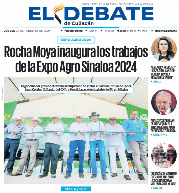 Portada de El Debate de Culiacán (M&eacute;xico)