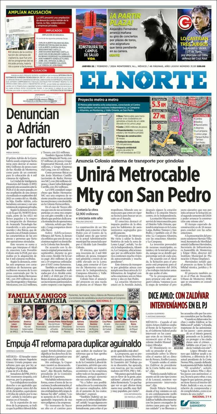 Portada de El Norte (M&eacute;xico)