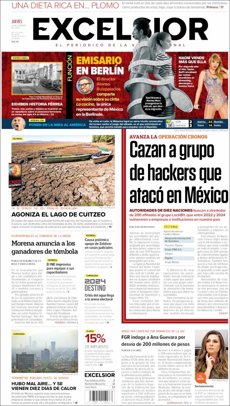 Portada de Excelsior (M&eacute;xico)