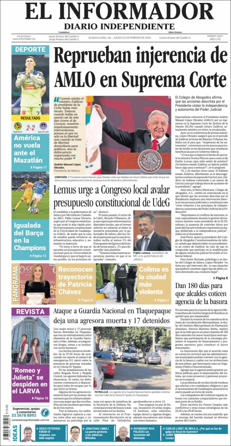 Portada de El Informador (M&eacute;xico)