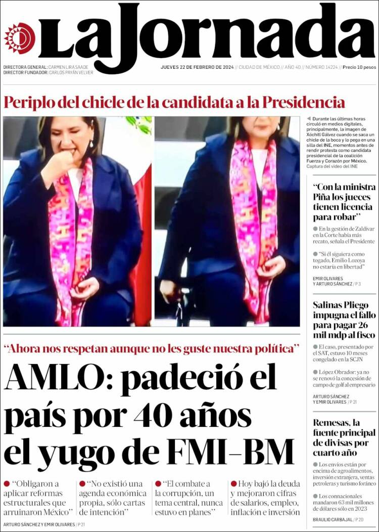 Portada de La Jornada (M&eacute;xico)