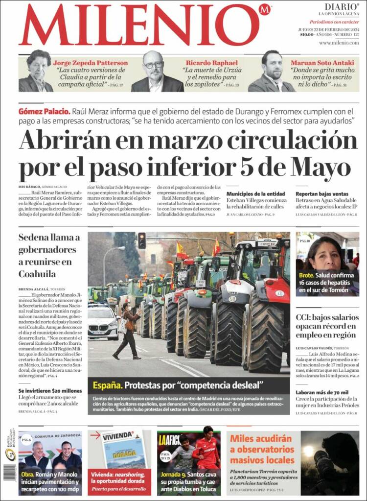 Portada de Milenio - Laguna (M&eacute;xico)