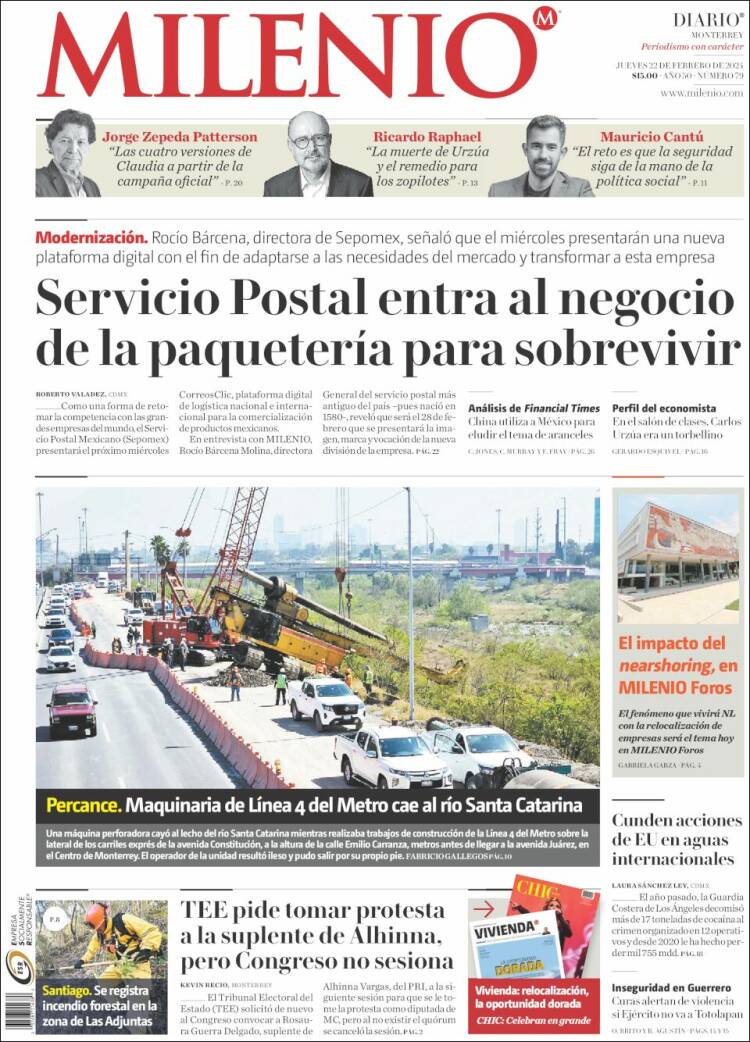 Portada de Milenio de Monterrey (M&eacute;xico)