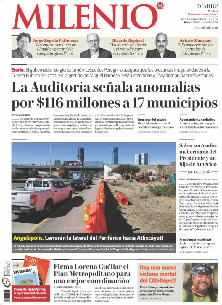 Portada de Milenio de Puebla (M&eacute;xico)