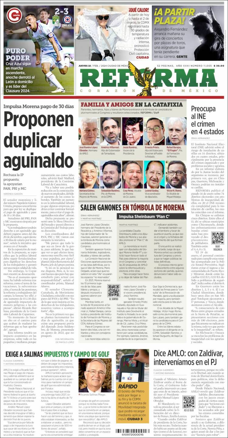 Portada de Reforma (M&eacute;xico)