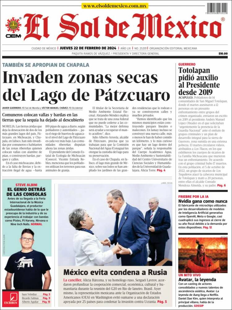 Portada de El Sol de México (M&eacute;xico)