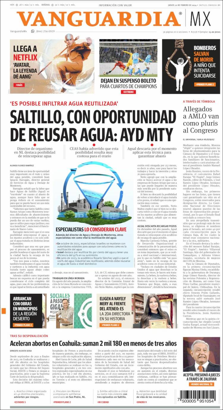 Portada de Vanguardia (M&eacute;xico)
