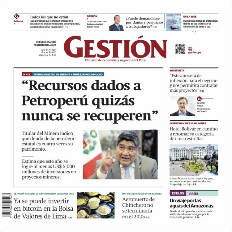 Portada de Diario Gestión (Perú)