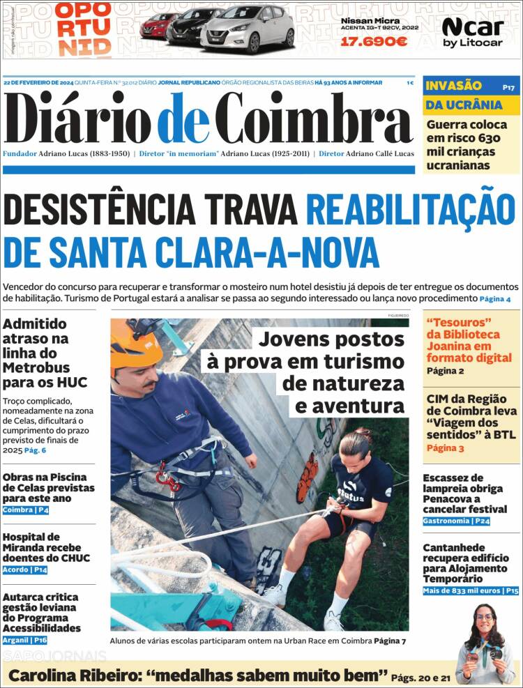 Portada de Diário de Coimbra (Portugal)
