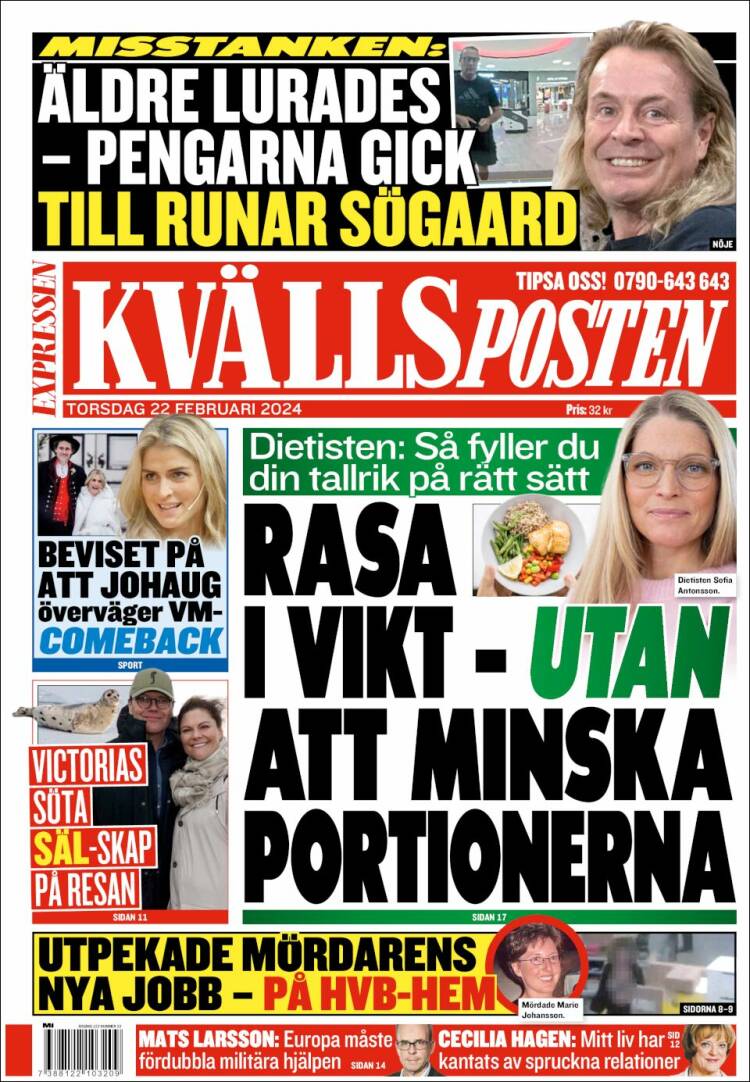 Portada de Kvällsposten (Suecia)