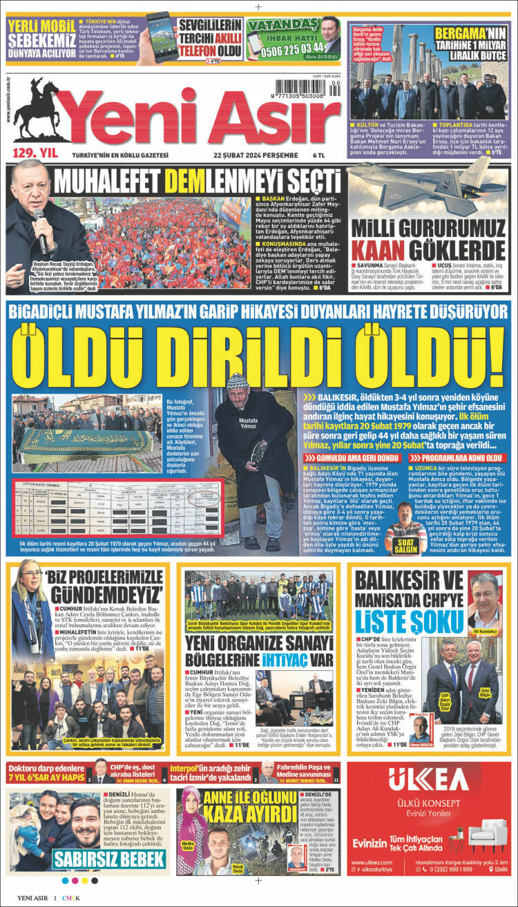 Portada de Yeni Asır (Turqu&iacute;a)