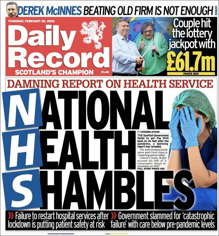 Portada de Daily Record (Reino Unido)