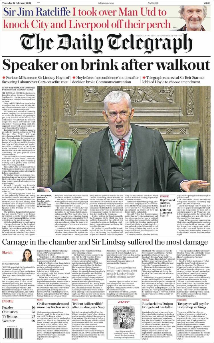 Portada de Daily Telegraph (Reino Unido)