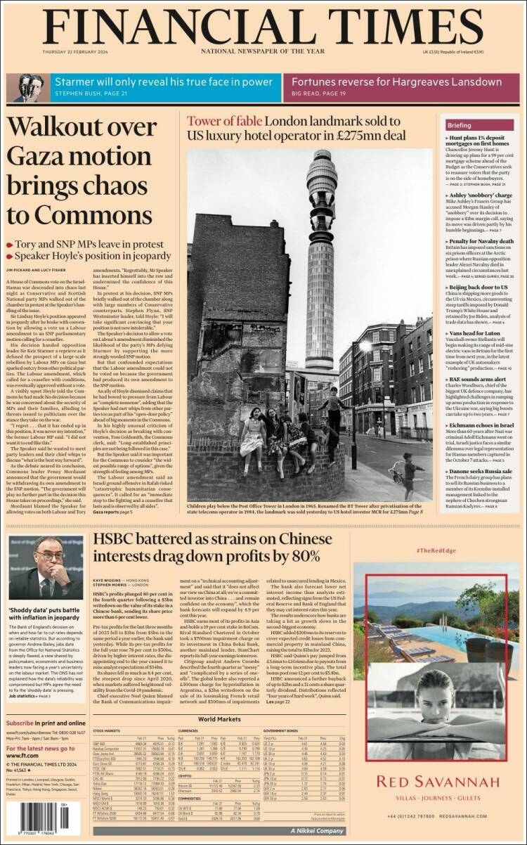 Portada de Financial Times (Reino Unido)