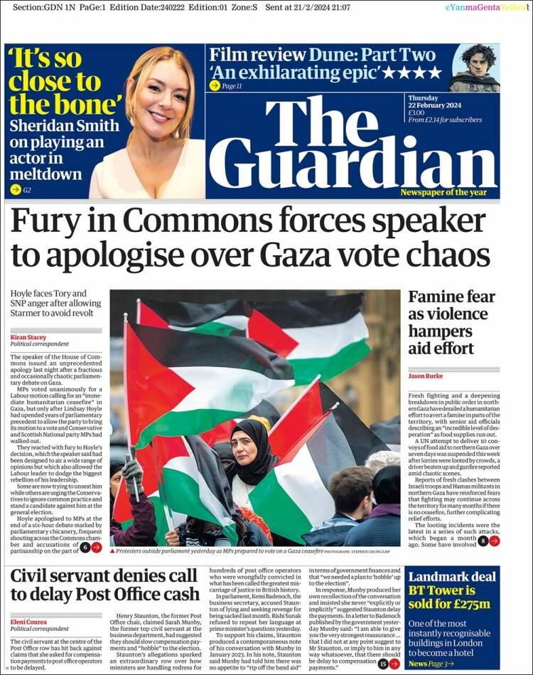 Portada de The Guardian (Reino Unido)