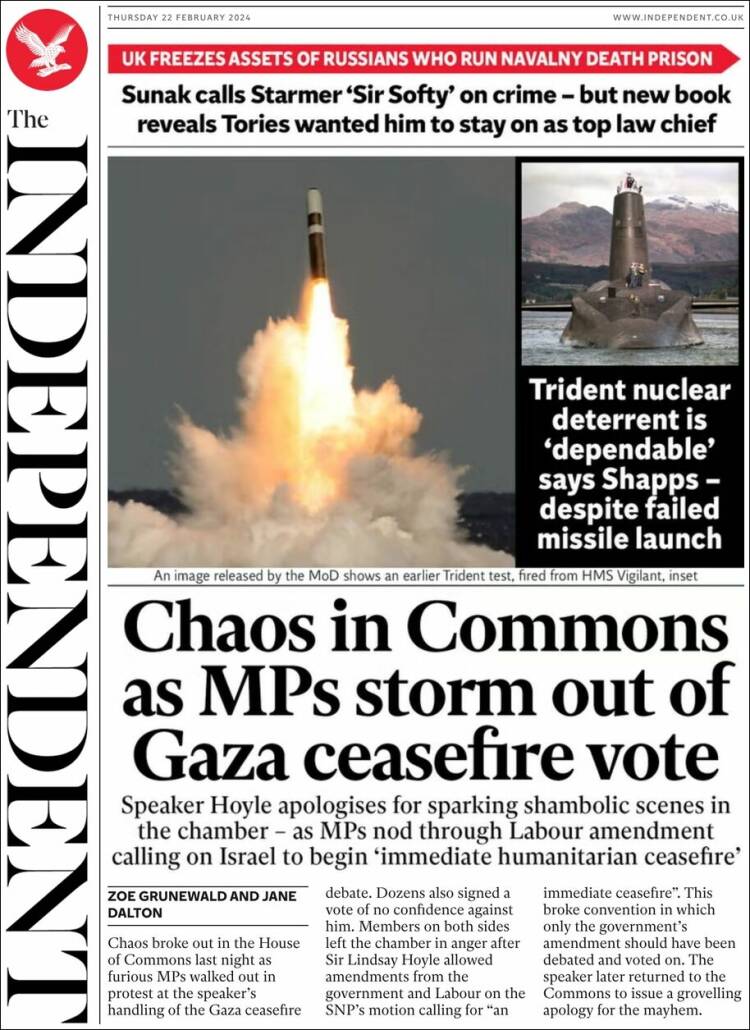 Portada de The Independent (Reino Unido)
