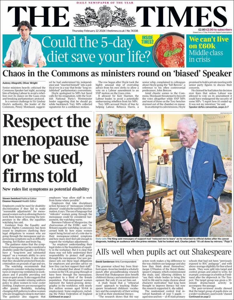 Portada de The Times (Reino Unido)