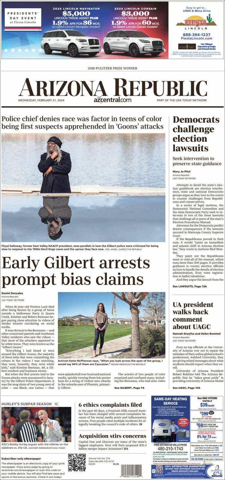 Portada de Arizona Republic News (USA)