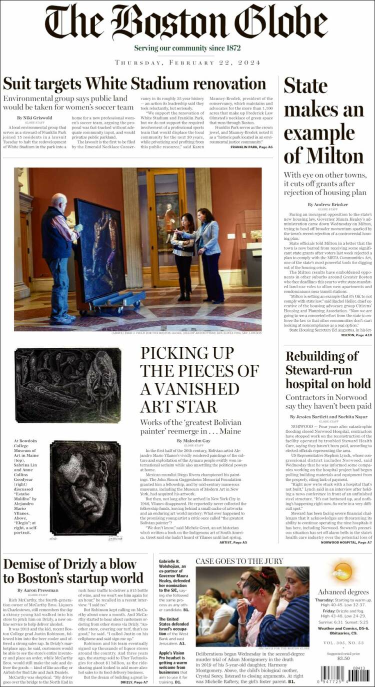 Portada de Boston Globe (USA)