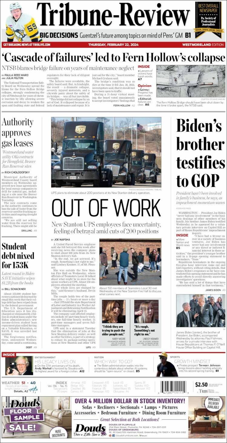 Portada de Tribune-Review (USA)