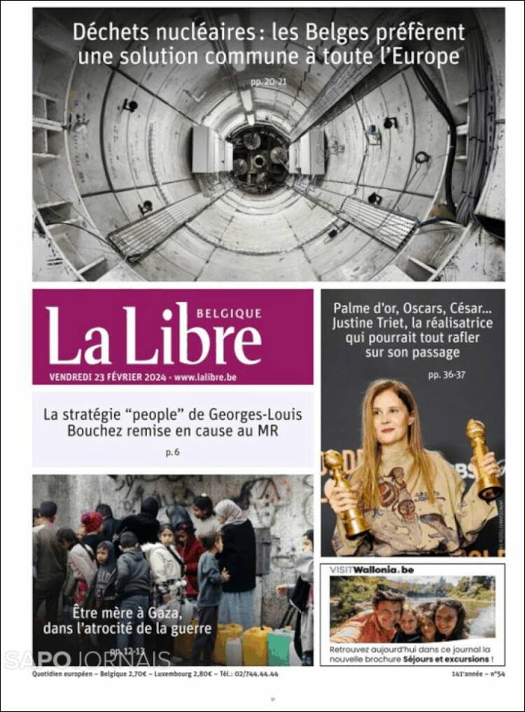 Portada de La Libre.be (B&eacute;lgica)