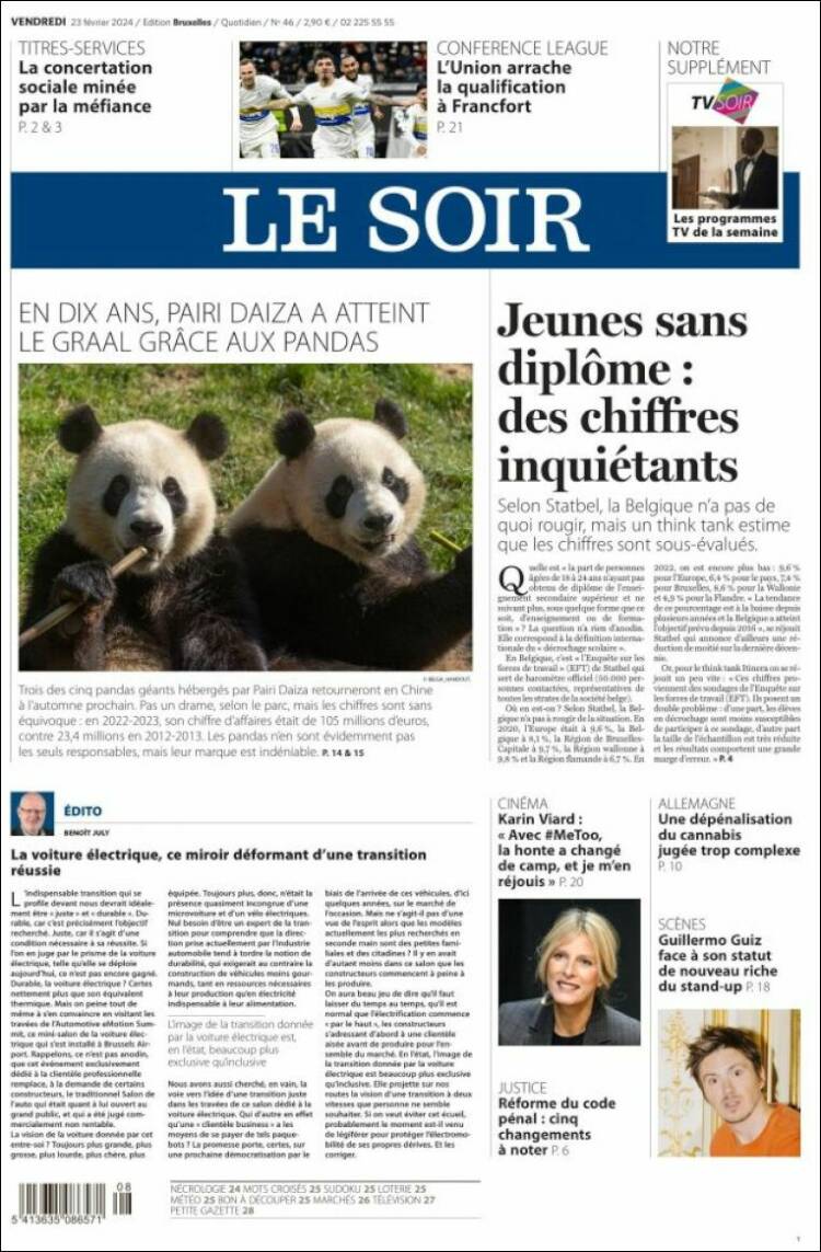 Portada de Le Soir (B&eacute;lgica)