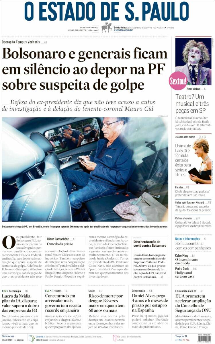 Portada de O Estado de São Paulo (Brasil)
