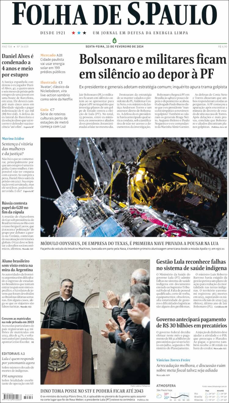 Portada de Folha de São Paulo (Brasil)