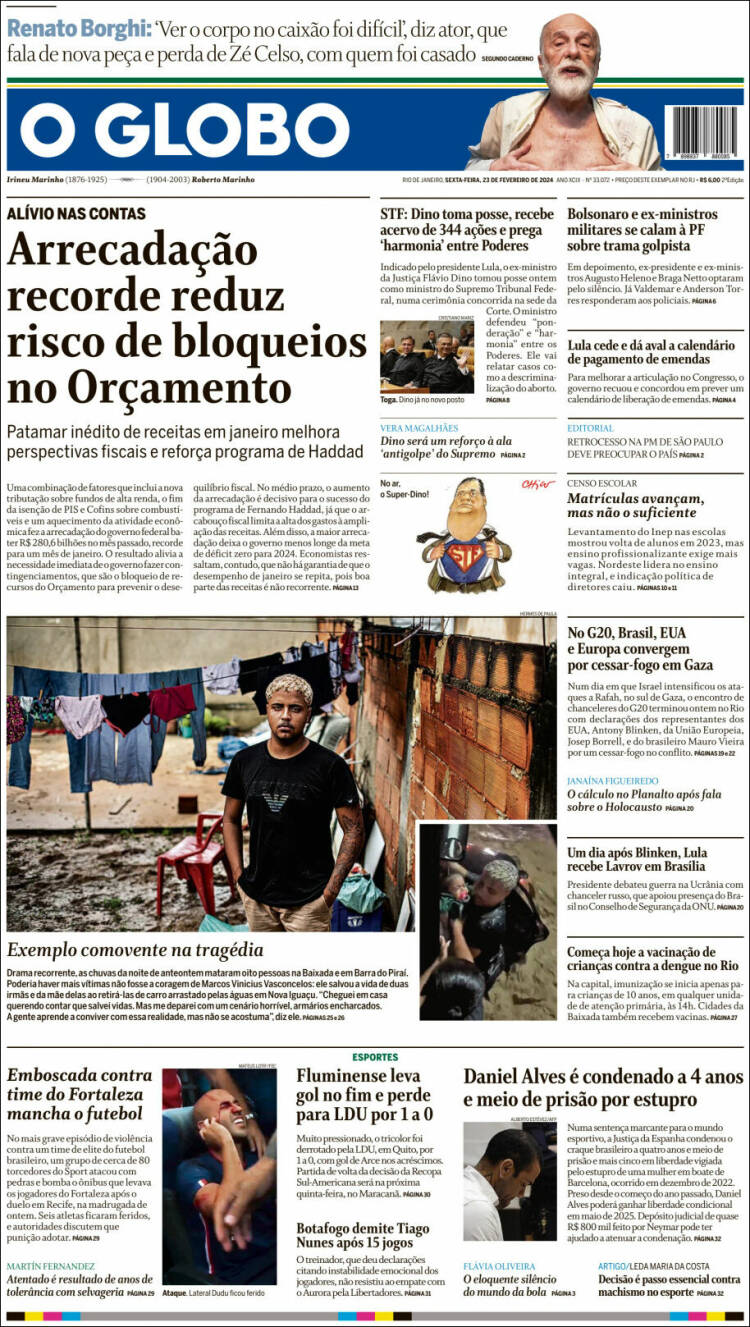 Portada de O Globo (Brasil)