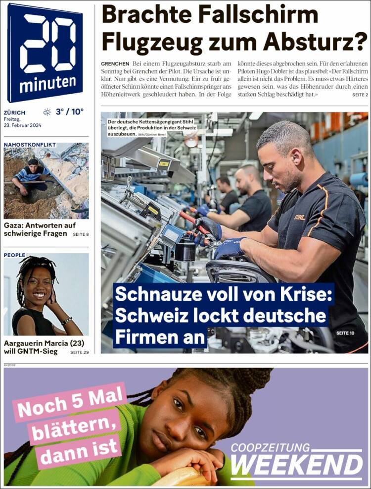 Portada de 20Minuten - Zürich (Suiza)