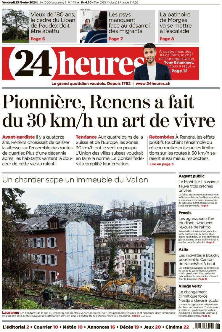 Portada de 24 Heures (Suiza)