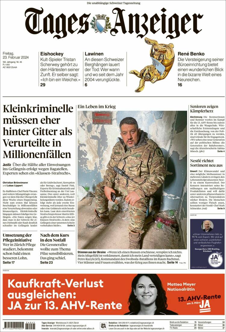 Portada de Tages-Anzeiger (Suiza)