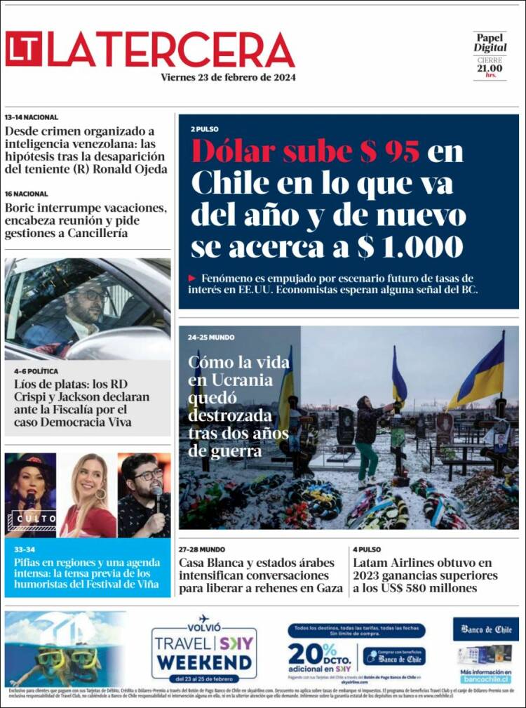 Portada de La Tercera (Chile)