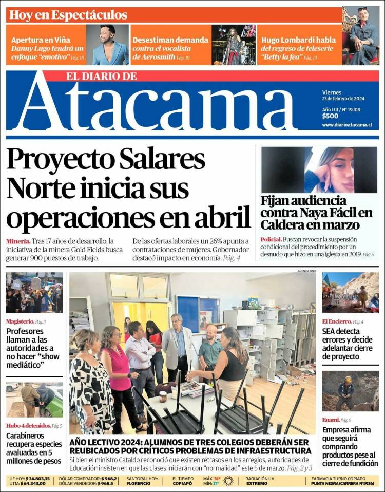 Portada de Diario de Atacama (Chile)