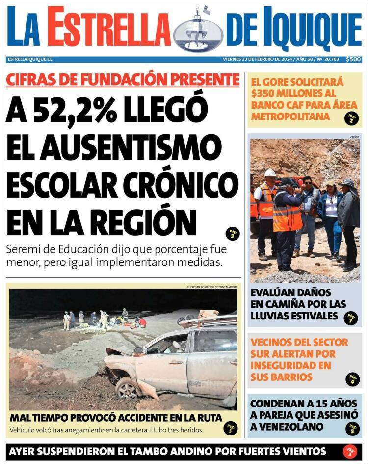 Portada de La Estrella de Iquique (Chile)