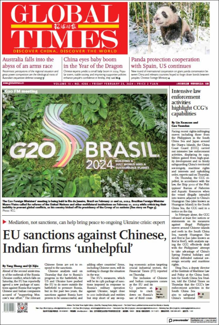 Portada de The Global Times (China)