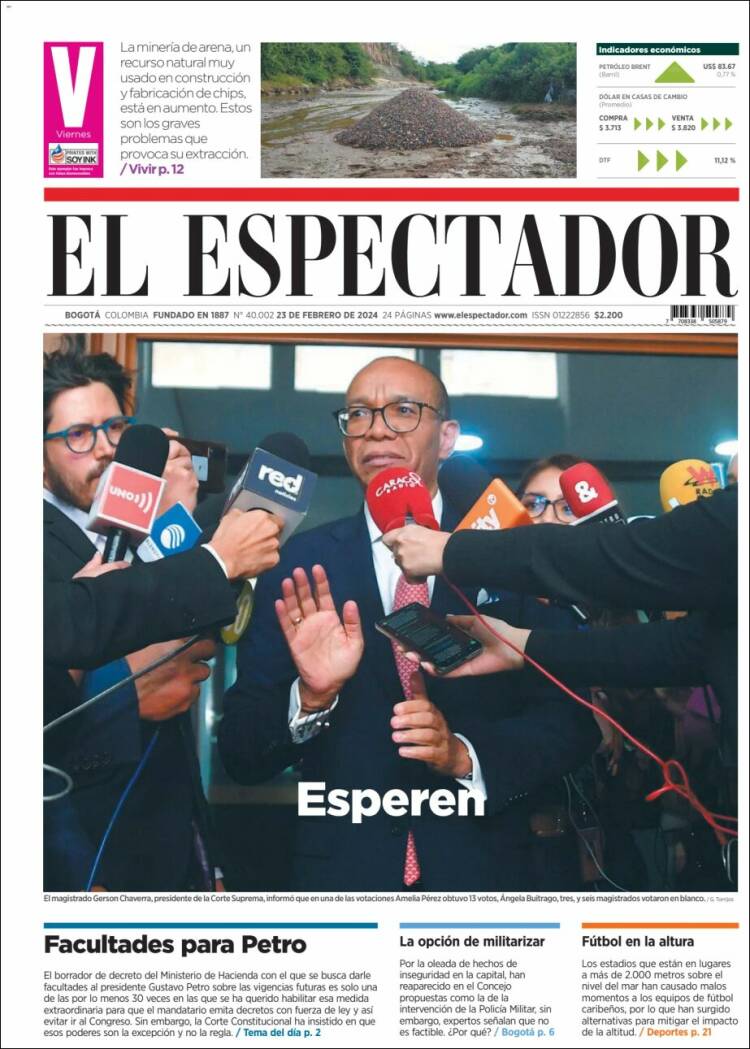 Portada de El Espectador (Colombia)