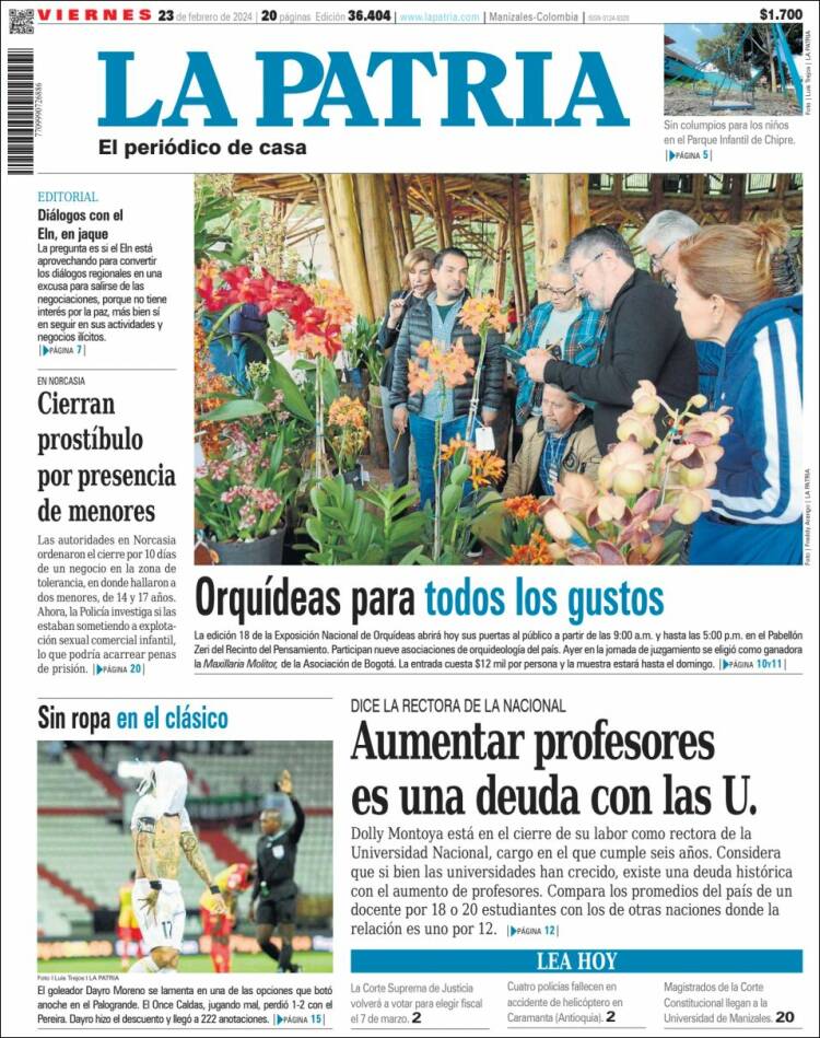 Portada de La Patria (Colombia)