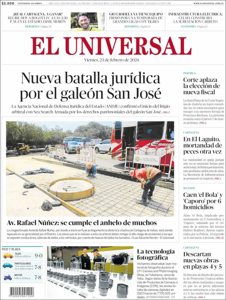 Portada de El Universal (Colombia)