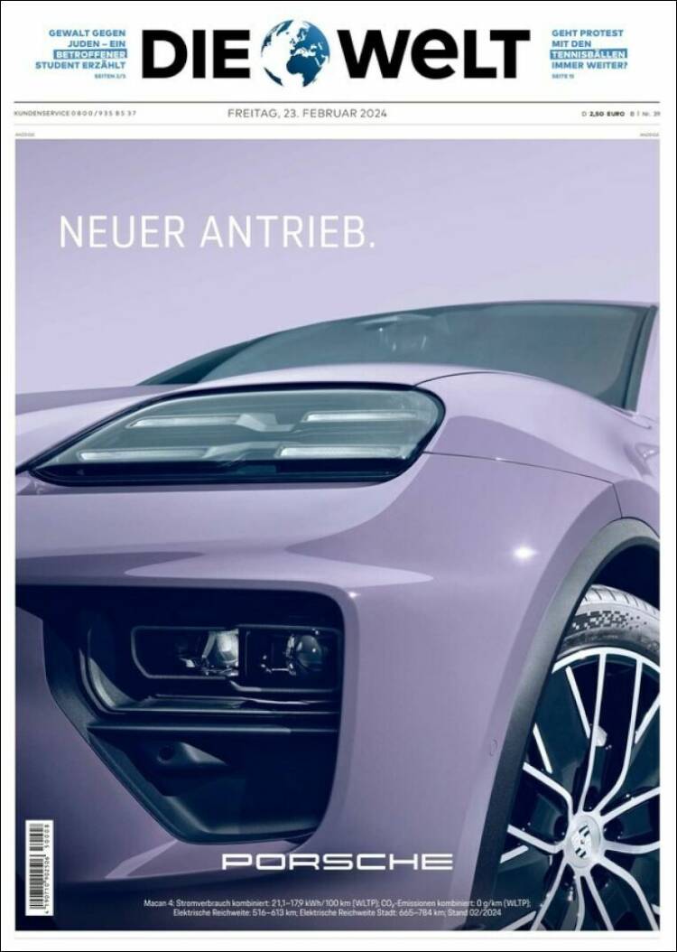 Portada de Die Welt (Alemania)