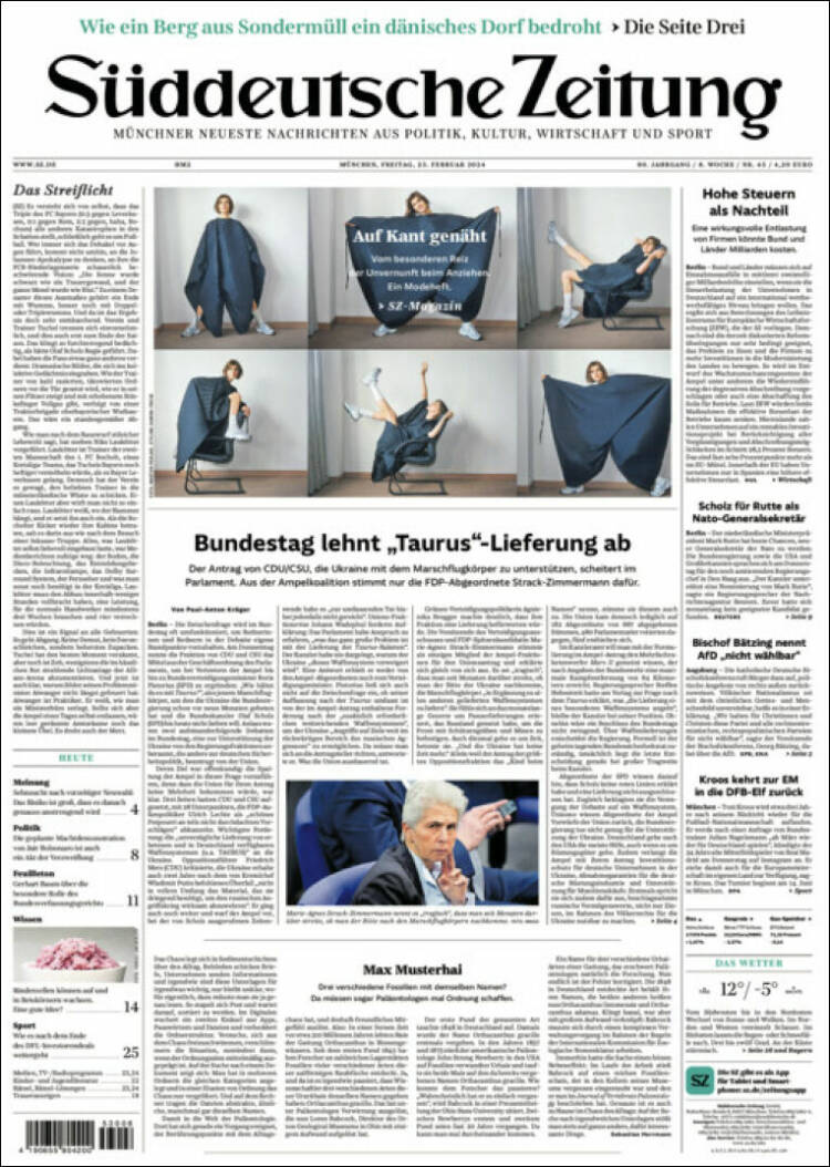 Portada de Sueddeutsche (Alemania)