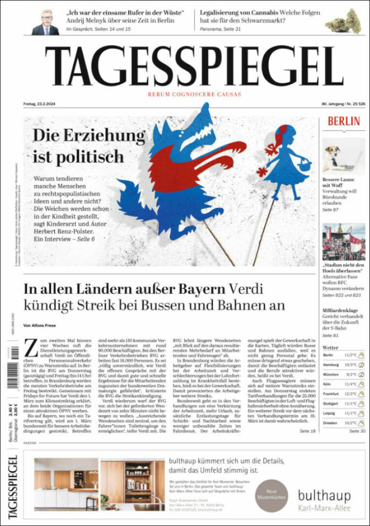 Portada de Der Tagesspiegel (Alemania)