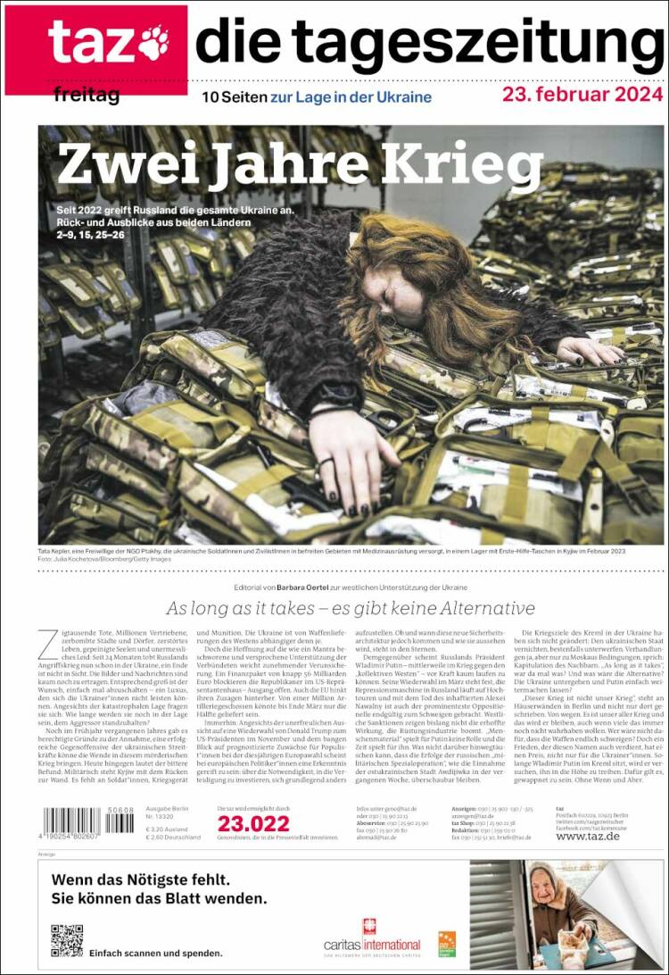 Portada de Die Tageszeitung (Alemania)
