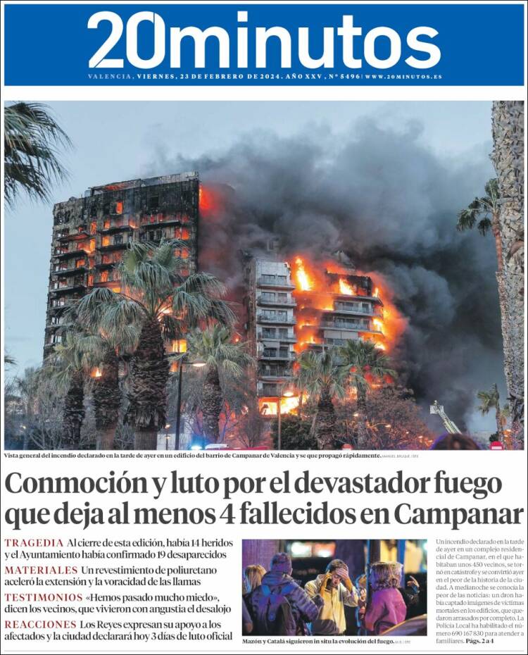 Portada de 20 Minutos - Valencia (España)