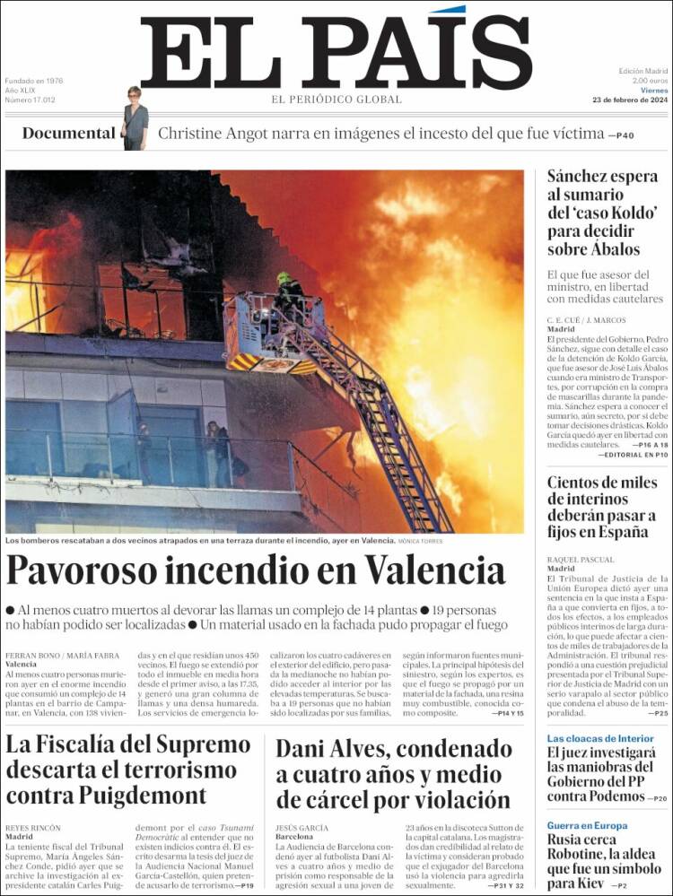 Periódico El País (España). Periódicos de España. Edición de viernes ...