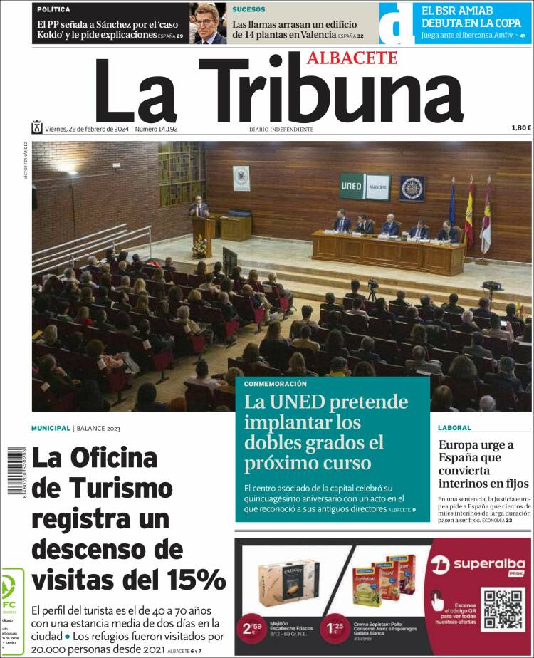 Portada de La Tribuna de Albacete (España)