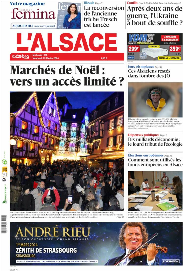 Portada de Journal L'Alsace (Francia)