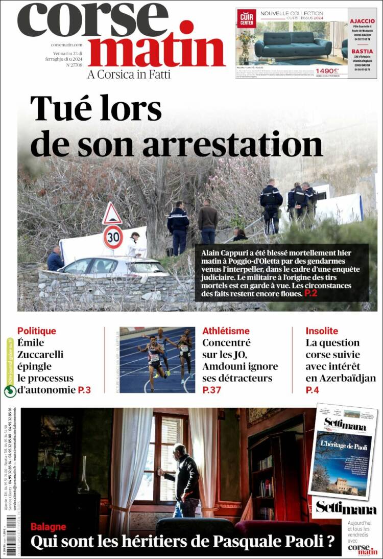 Portada de Corse-Matin (Francia)