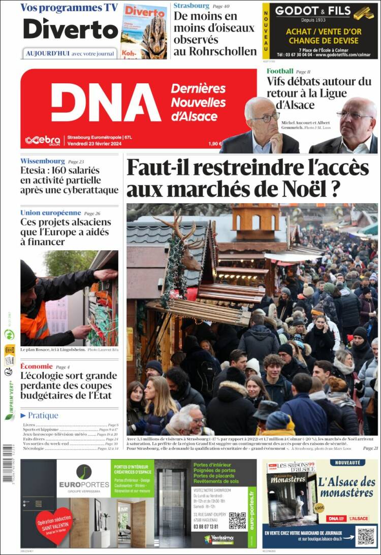 Portada de Les Dernières Nouvelles d'Alsace (Francia)