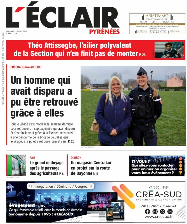 Portada de L'Eclair des Pyrénées (Francia)